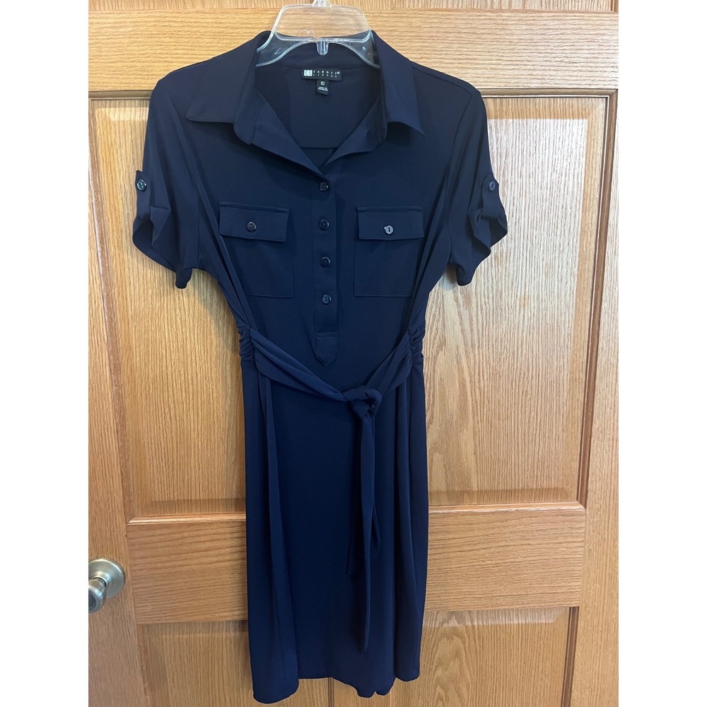 Carole Little Midi Shirt Dress Navy Blue Button Short Sleeve Size 10 - Picture 5 of 7